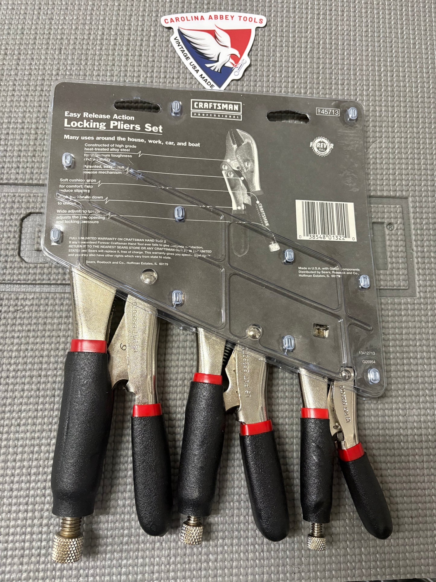 NOS Craftsman Professional 3pc Easy Release Locking Pliers 6LN 7WR 10R 45713 USA