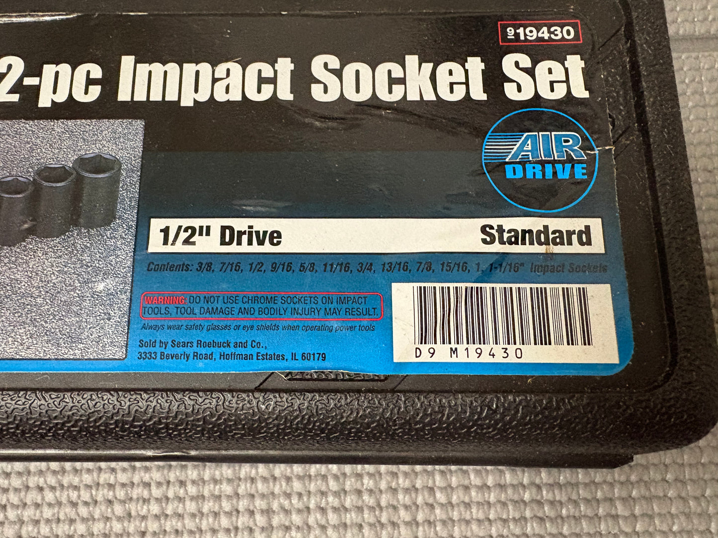 Sears Craftsman 1/2" Drive 12pc SAE Impact Socket Set 19430 USA w/ Case