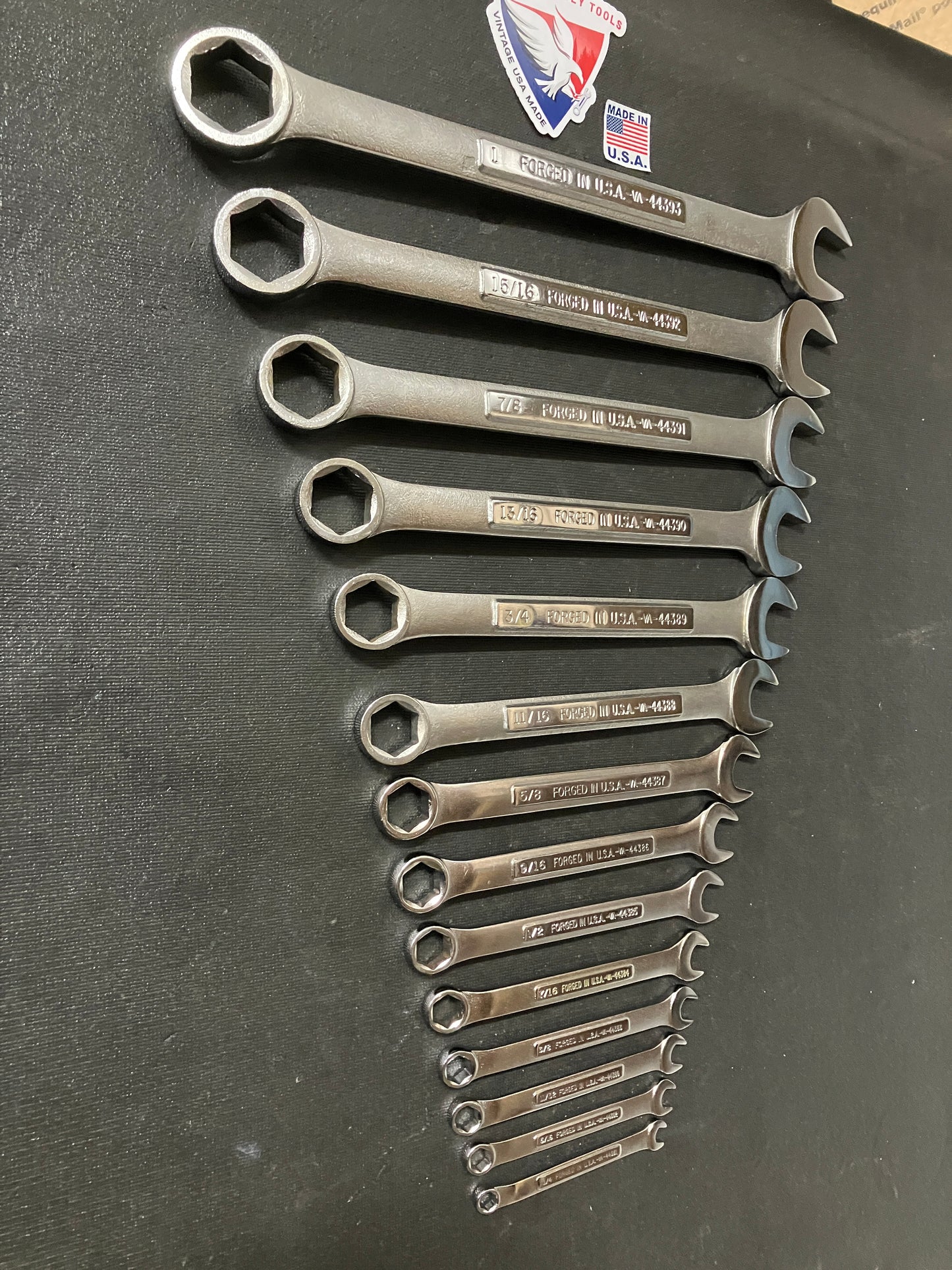 Vintage Craftsman 14pc SAE 6 Point Combination Wrench Set 1/4” - 1” 44154 USA VA