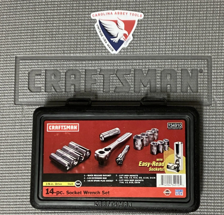 NOS Sears Craftsman 14pc SAE Easy Read 3/8” Drive 6 Point Socket Set 34910 USA