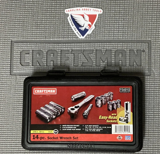 NOS Sears Craftsman 14pc SAE Easy Read 3/8” Drive 6 Point Socket Set 34910 USA