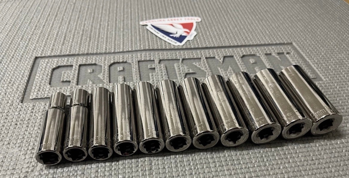 Sears Craftsman Industrial 10pc 3/8” Drive Metric Deep Socket Set USA 9-19mm