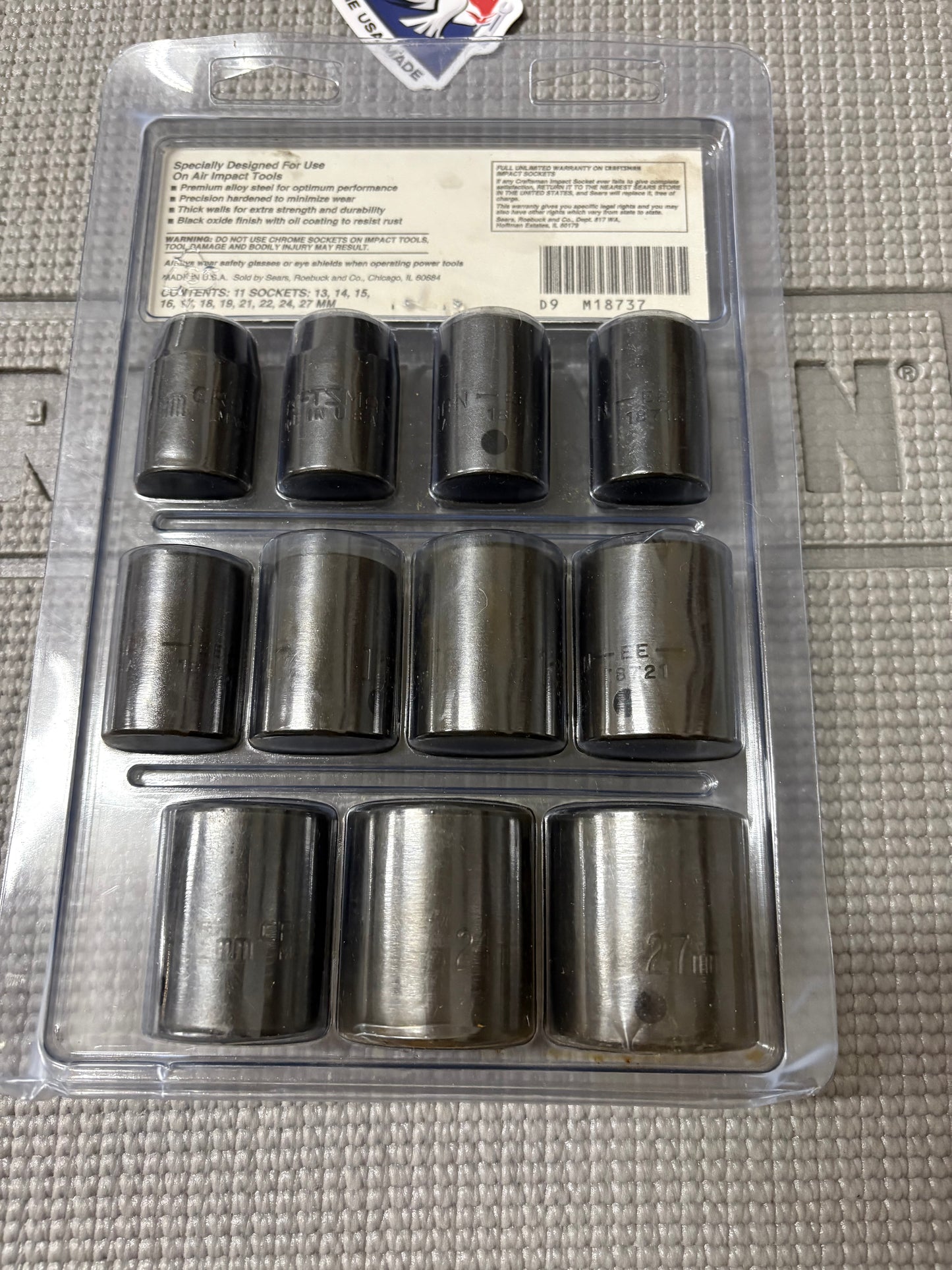 NOS Sears Craftsman 11pc Metric 1/2” Drive Impact Socket Set 18787 USA 13-27mm