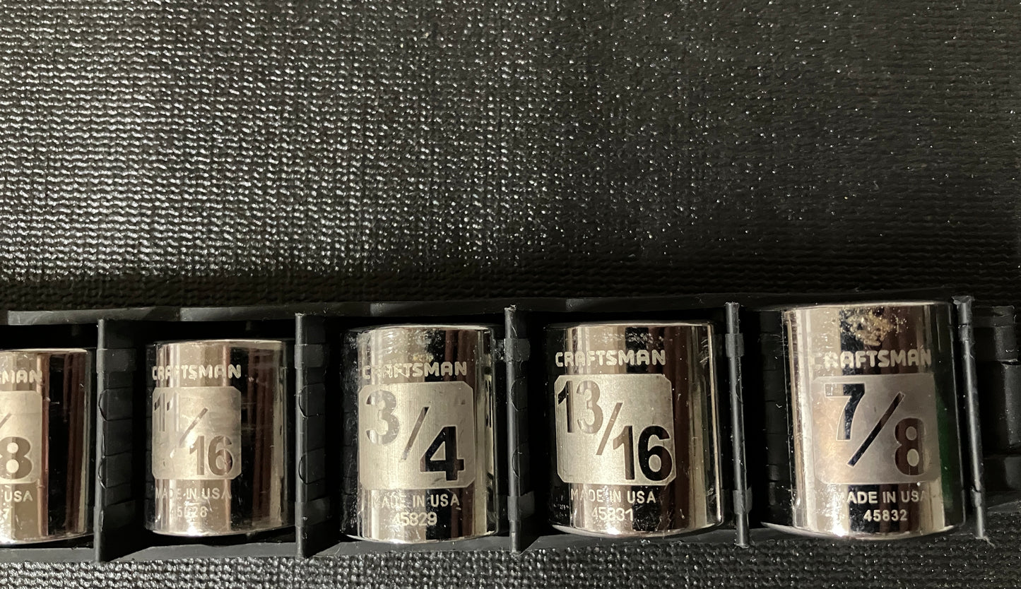 Vintage Craftsman 9pc 3/8” Drive 6 Point Socket Set USA 3/8” to 7/8” Easy Read
