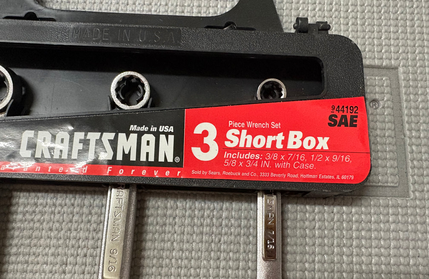 NOS Sears Craftsman USA 3pc Short Box End Wrench Set SAE 44192 VV Series