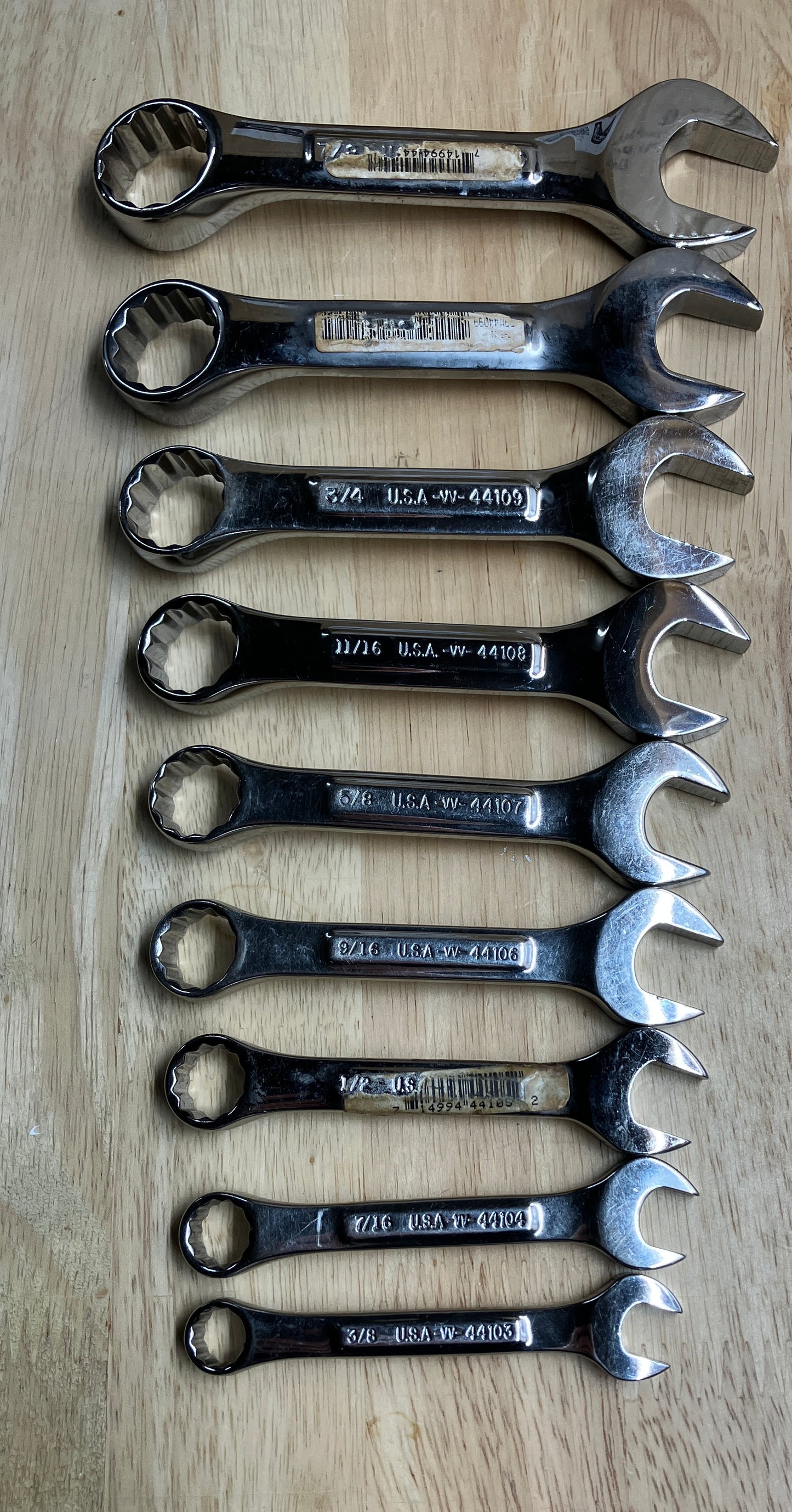 Vintage Craftsman Professional Combination Wrench Bundle - Metric and SAE Stubby Sets, USA