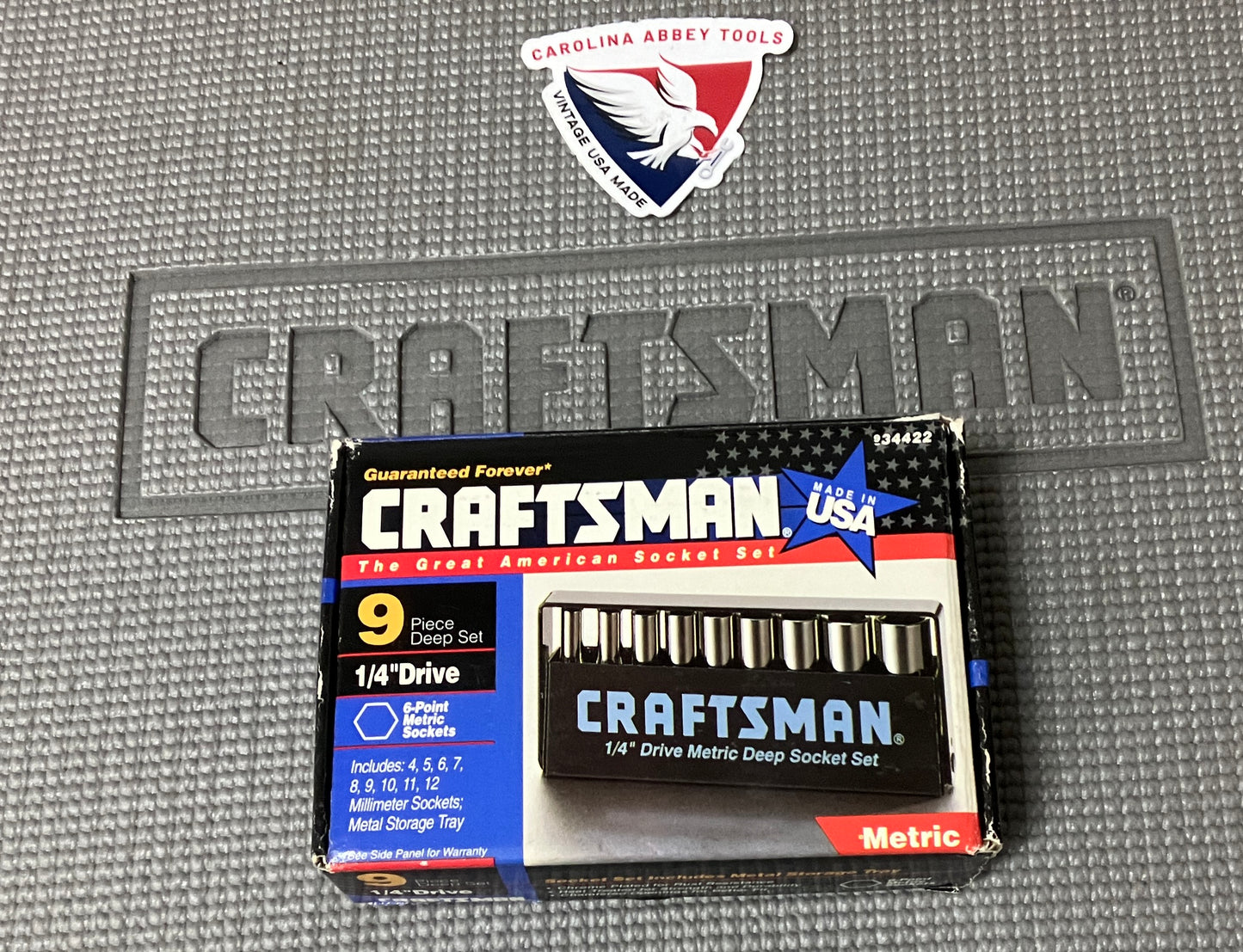 NOS Rare Sears Craftsman USA  1/4” Drive Deep Metric Socket Set Metal Tray 34422