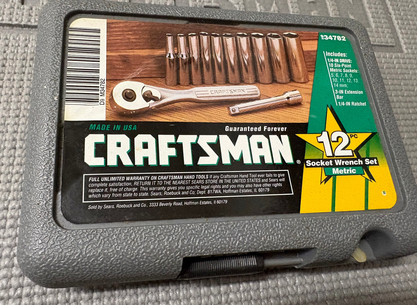 NOS Sears Craftsman 12pc Metric 1/4" Dr. Deep Socket Ratchet Set 34782 USA Rare!