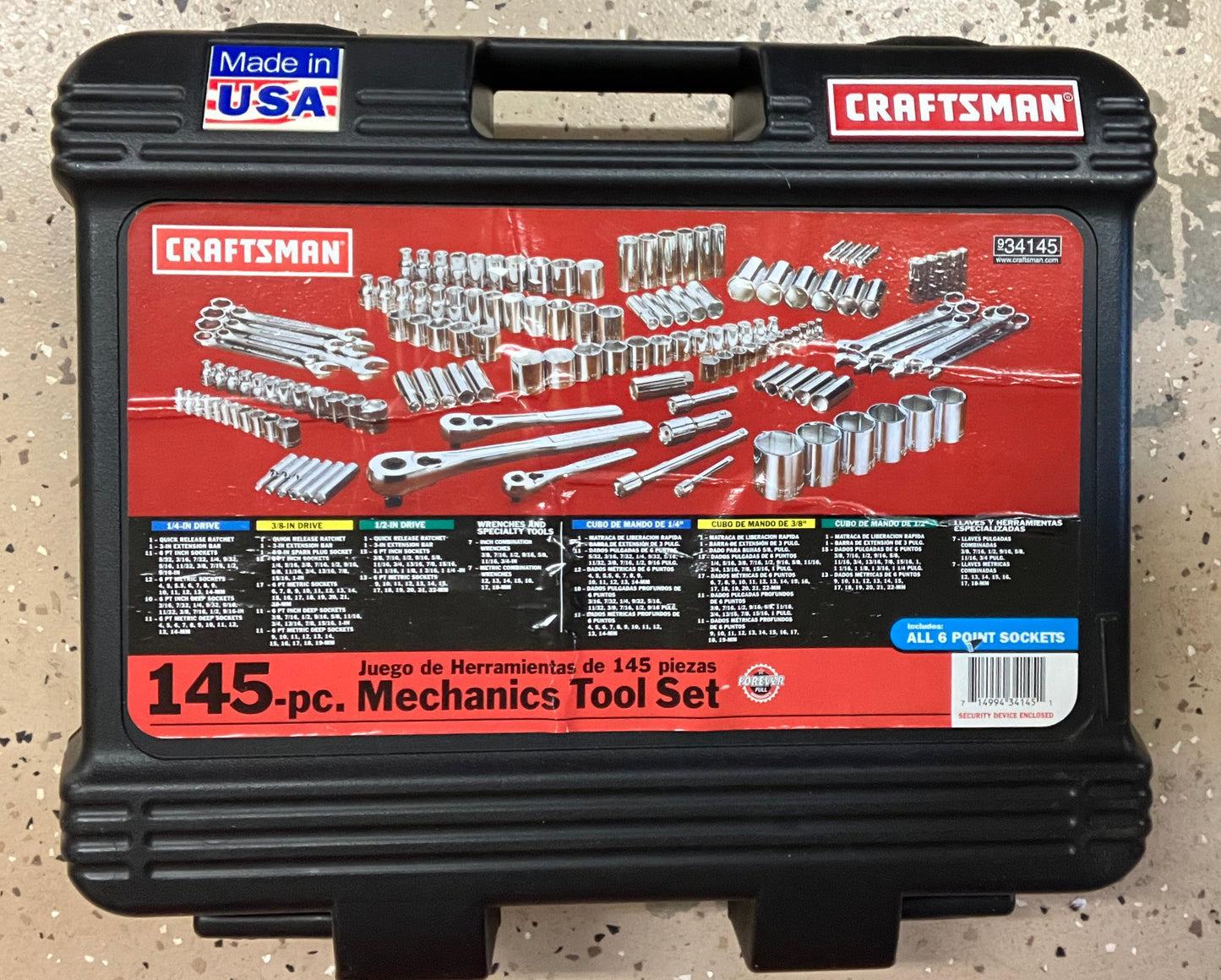 NOS Sears Craftsman 145pc ALL 6 POINT Mechanics Tool Socket Set 34145 USA New!