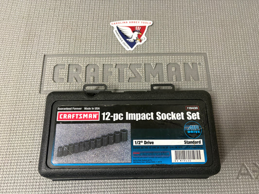 Sears Craftsman 1/2" Drive 12pc SAE Impact Socket Set 19430 USA w/ Case
