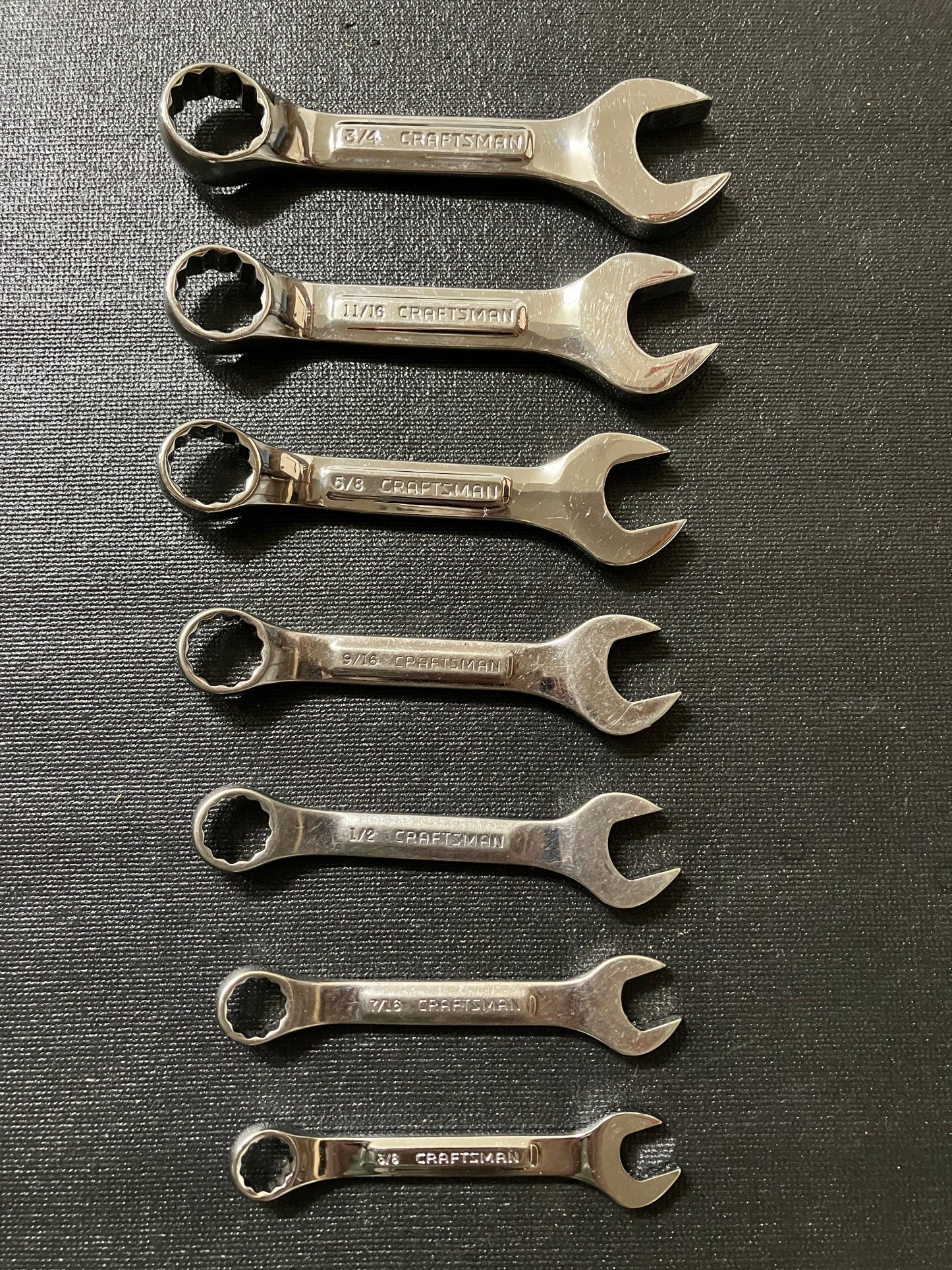 Vintage Craftsman Professional 7pc Stubby SAE Combination Wrench Set 44101 -VV- USA