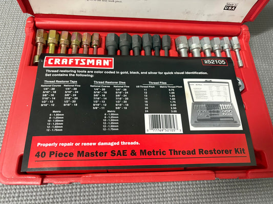 NOS Sears Craftsman USA SAE & Metric Master Thread Restorer Kit 40pc 52105