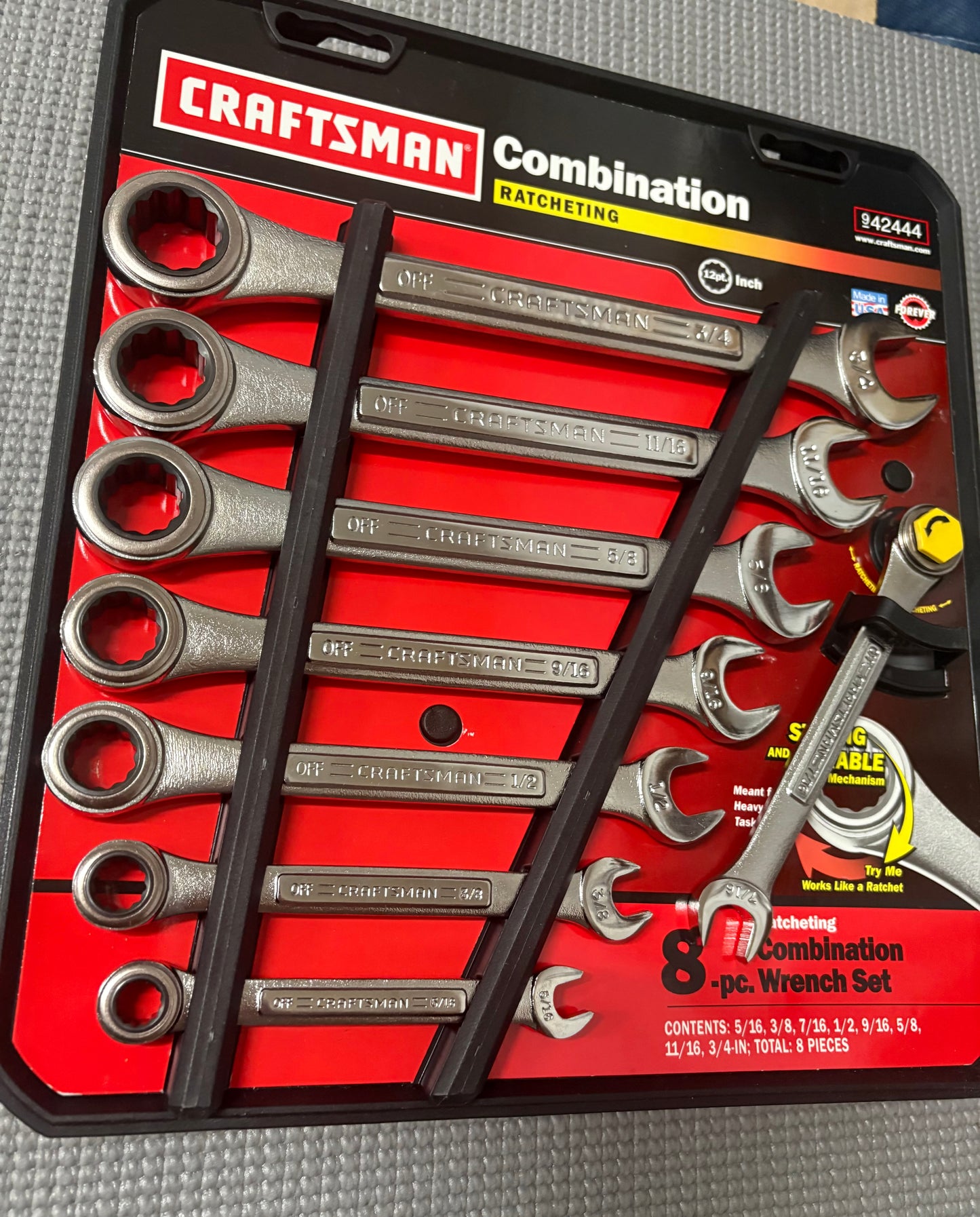 Sears Craftsman USA 8pc Ratcheting Combination Wrench Set SAE 42444 VA 5/16-3/4”