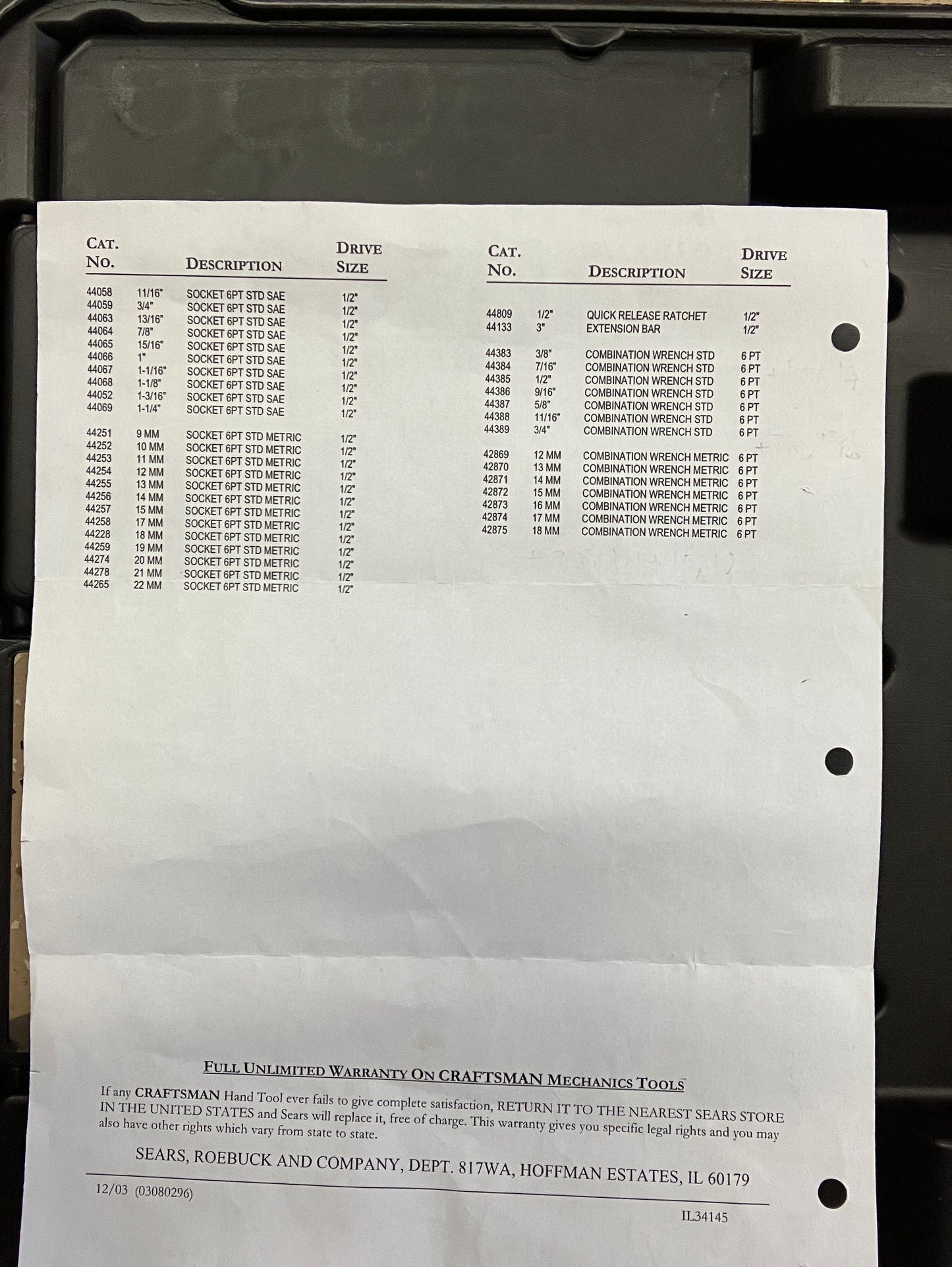 NOS Sears Craftsman 145pc ALL 6 POINT Mechanics Tool Socket Set 34145 USA New!