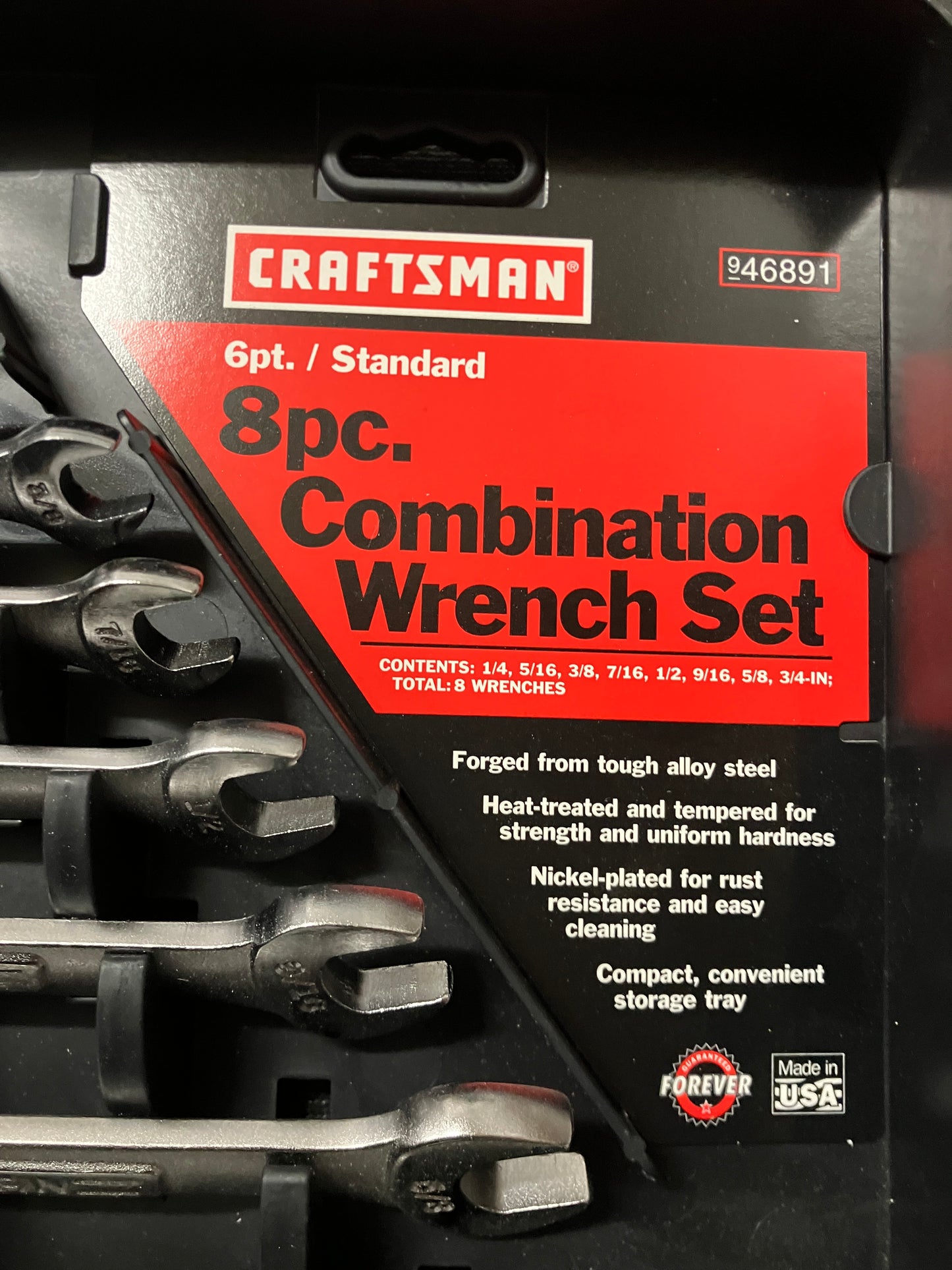 NOS Vintage Sears Craftsman 8pc SAE 6 Point Combination Wrench Set 46891 USA