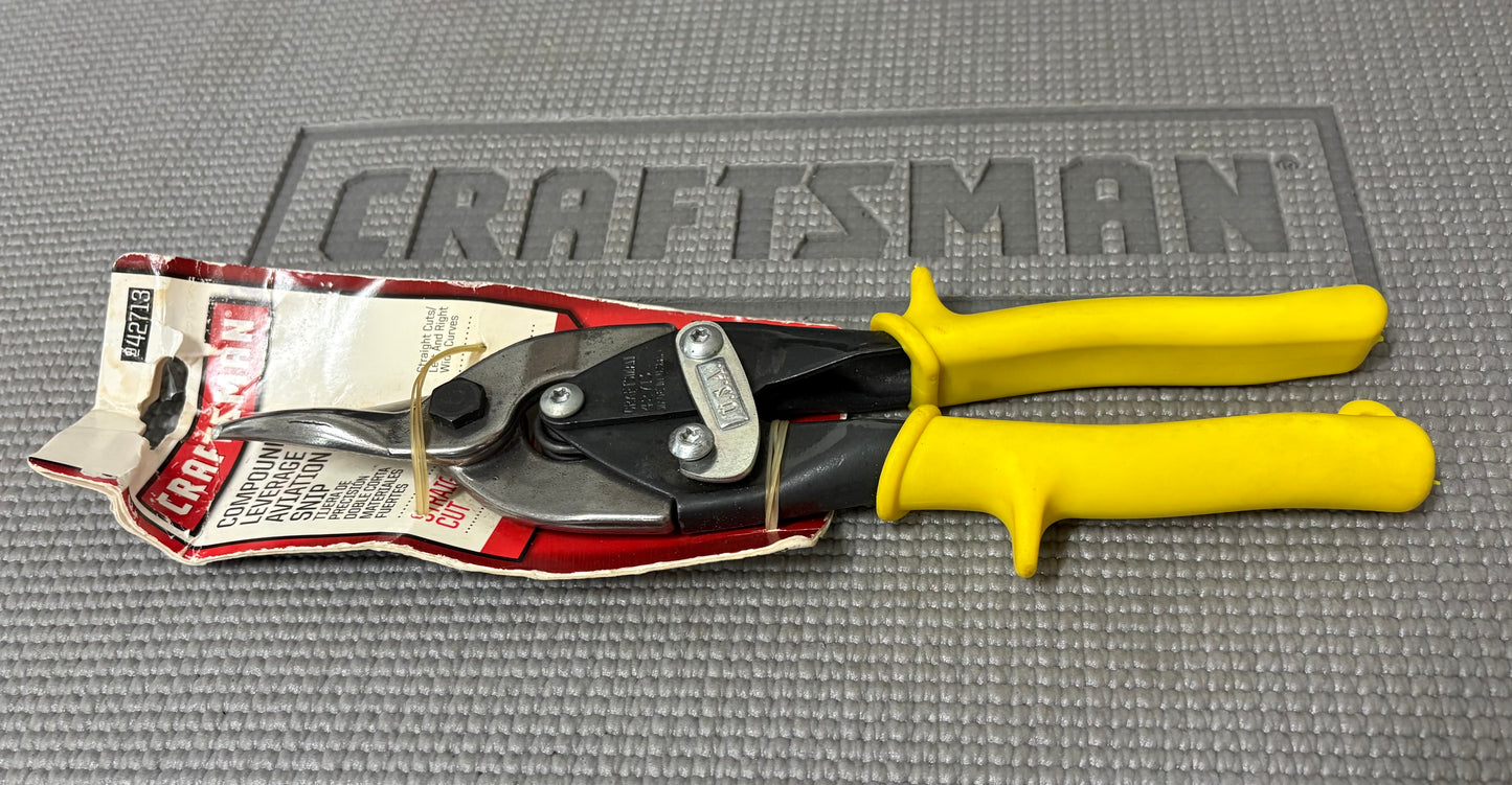 NOS Sears Craftsman Aviation Snip Straight Yellow 42713 USA Compound Leverage