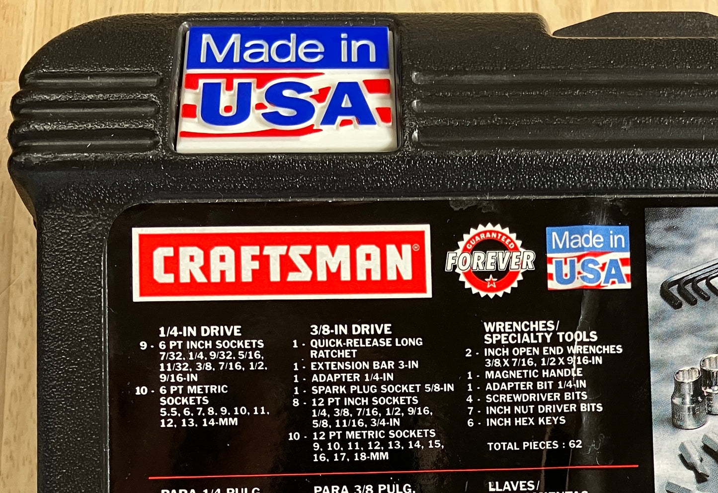 Vintage Craftsman 62pc socket set 33462 USA - Like New - with 44808 long handle ratchet