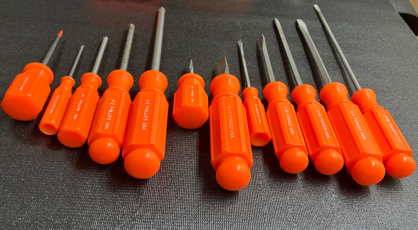 Vintage Craftsman 18pc Orange Hi Viz Tool Bundle - ScrewDrivers, Pliers, Torx & Scratch Awl - WF USA