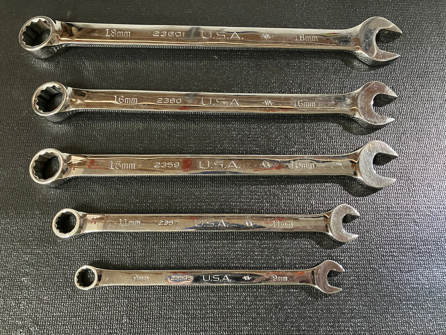 Craftsman Industrial Full Polish 5pc Combination Wrenches 9 11 15 16 18mm USA