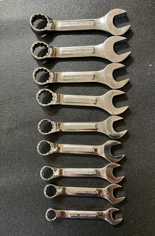 Vintage Craftsman Professional Raised Panel 9pc Stubby Wrench Set USA 10-20mm