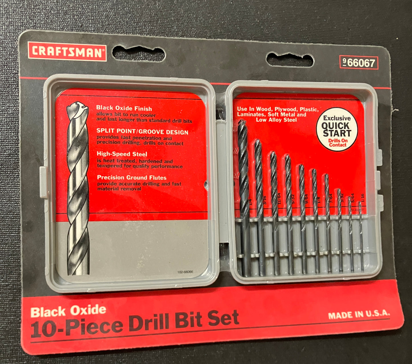 NOS Vintage Sears Craftsman 10pc Black Oxide Drill Bit Set 66067 USA Rare Set