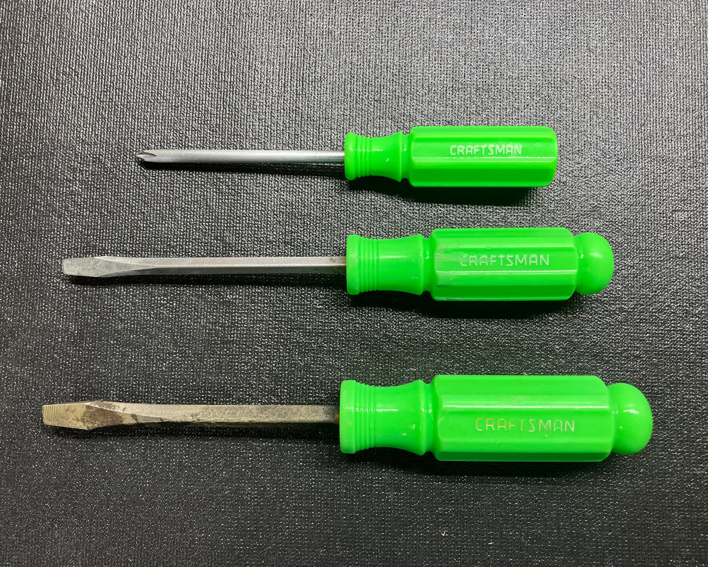 Vintage Craftsman Green Handle Screwdrivers (3) Hi Viz High Visibility 41761 USA PR