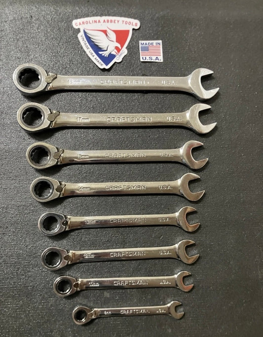 Vintage Sears Craftsman 8pc Metric Reversible Ratcheting Wrench Set 42405 USA