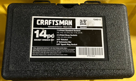 Vintage Craftsman 14pc 3/8” Drive SAE Socket Set 34810 USA