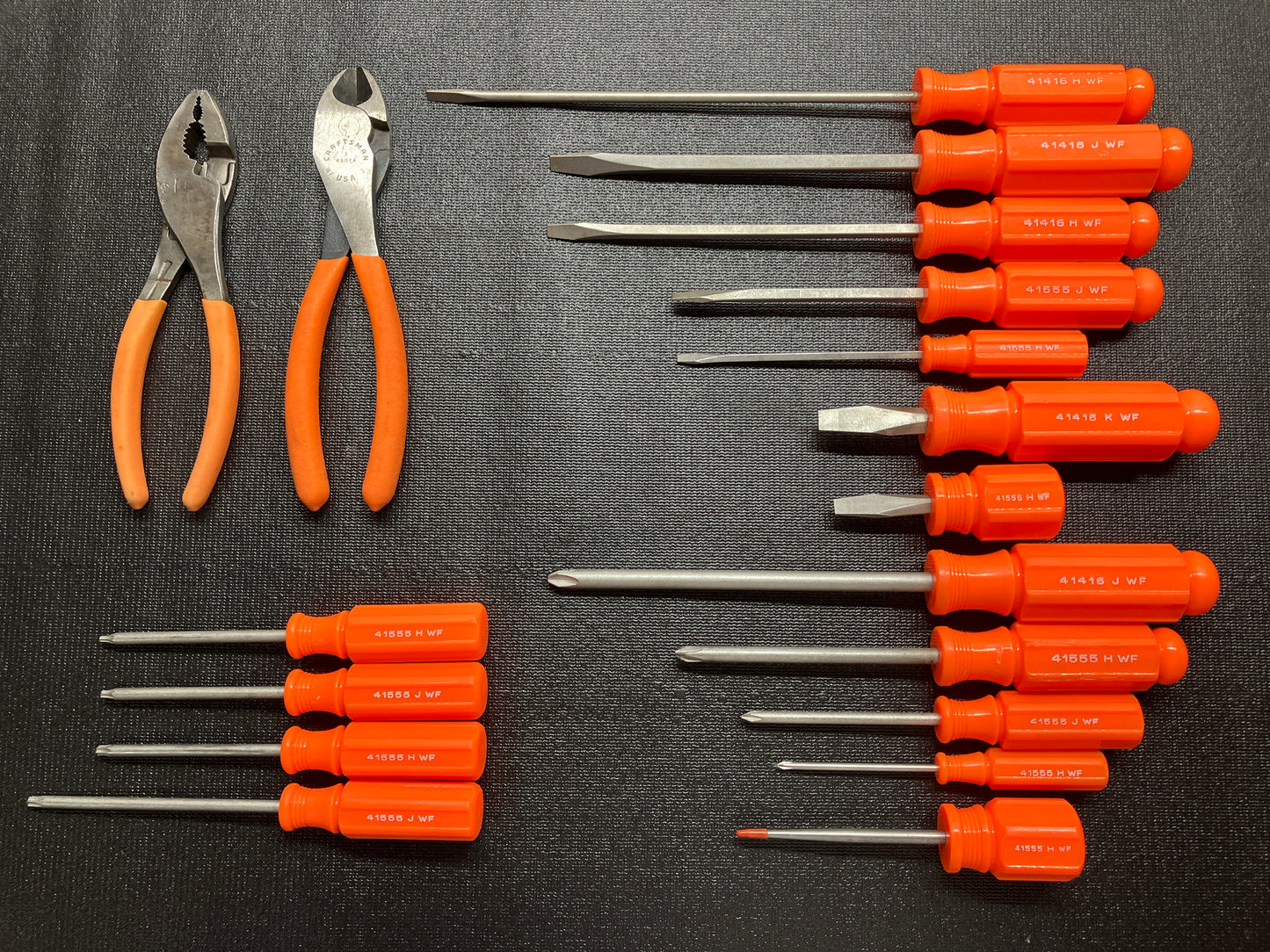 Vintage Craftsman 18pc Orange Hi Viz Tool Bundle - ScrewDrivers, Pliers, Torx & Scratch Awl - WF USA