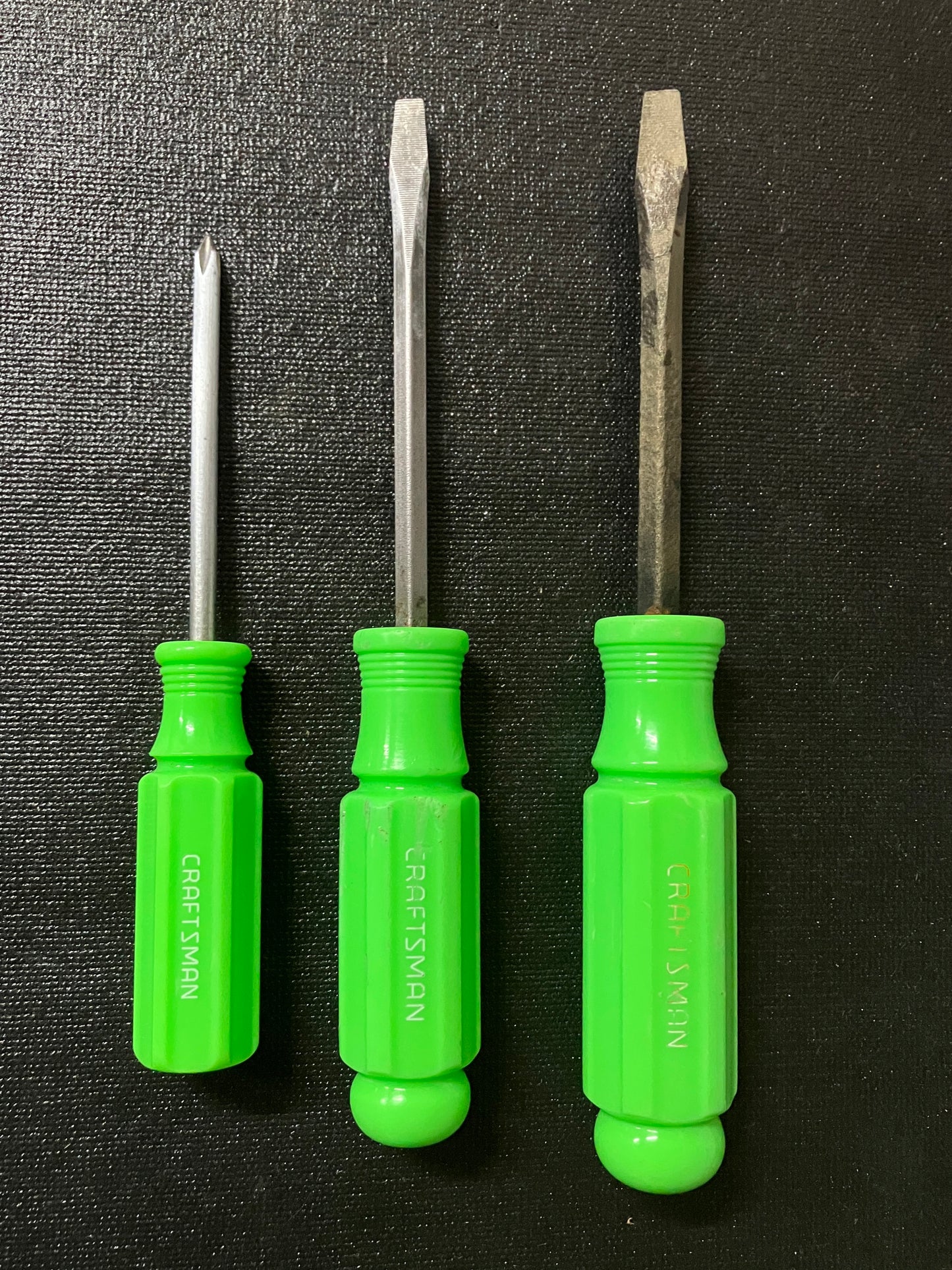 Vintage Craftsman Green Handle Screwdrivers (3) Hi Viz High Visibility 41761 USA PR
