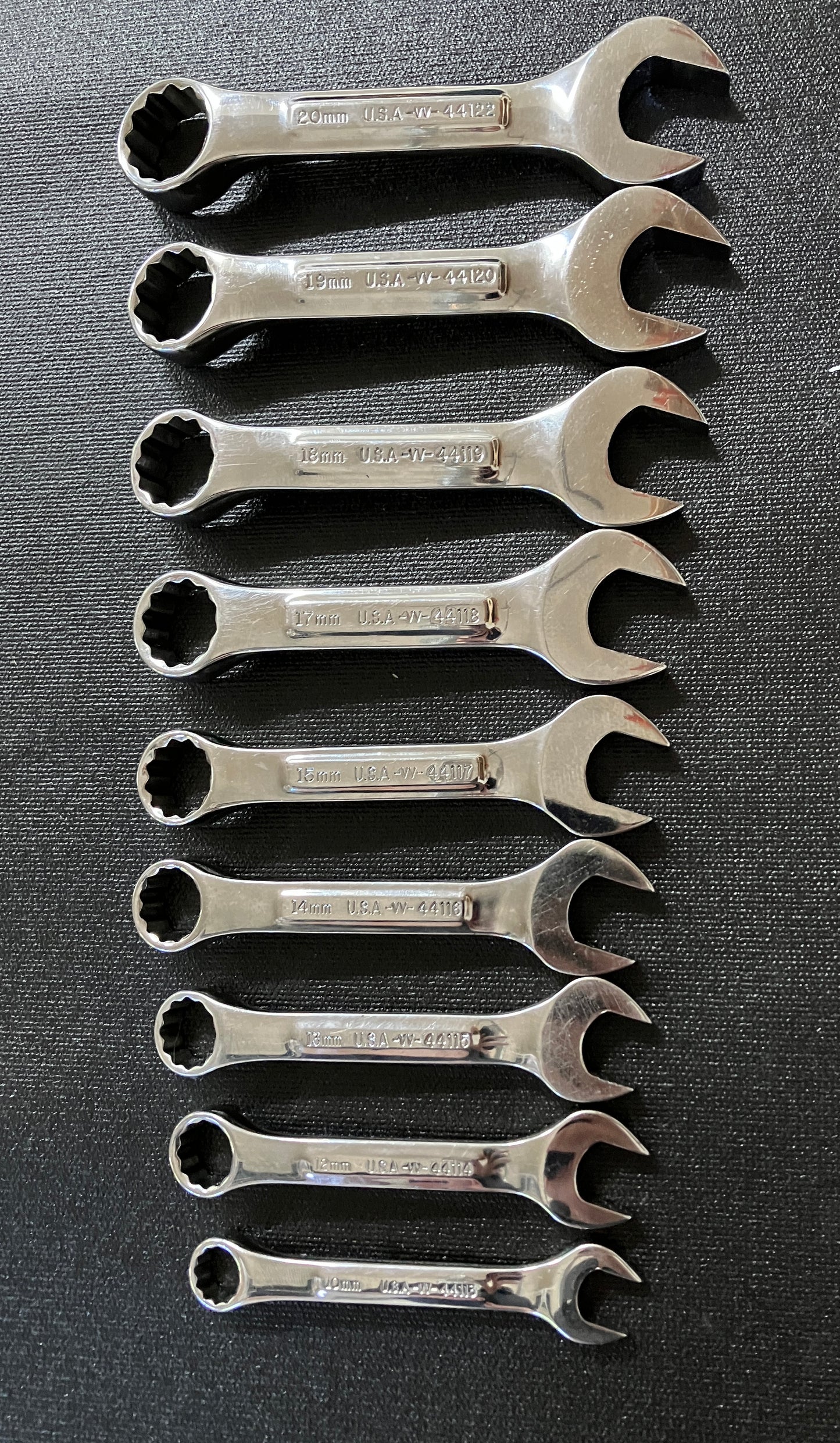 Vintage Craftsman Professional Raised Panel 9pc Stubby Wrench Set USA 10-20mm