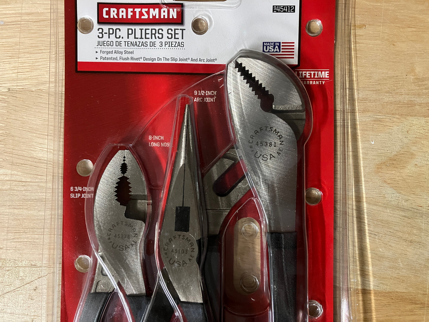 Vintage NOS Craftsman 3pc Plier Set 45412 USA - Slip Joint, Long Nose and Arc Joint Pliers