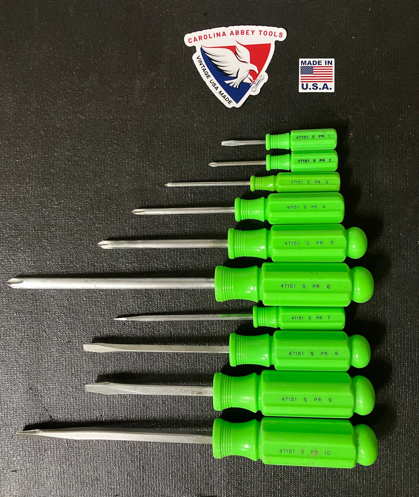 Vintage Craftsman 10pc Neon Green Hi Viz Screwdriver Set