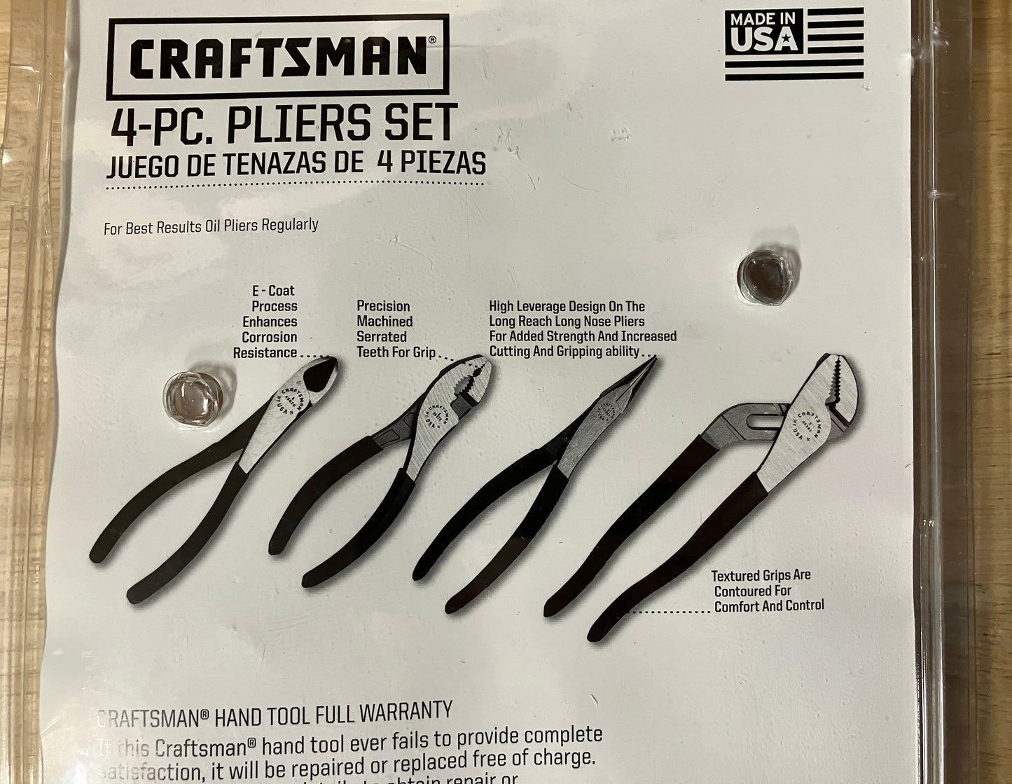 Vintage NOS Craftsman 4pc Plier Set 45411 USA - Long Reach, Arc Joint, Diagonal, and Slip Joint Pliers