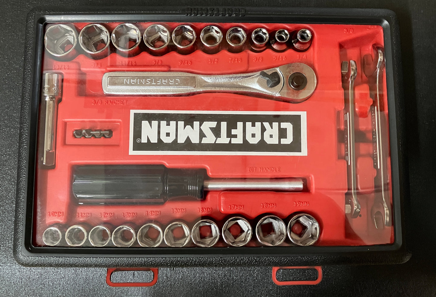 NOS Vintage Craftsman 29pc 3/8” Drive SAE Metric Socket Ratchet Set 33429 USA