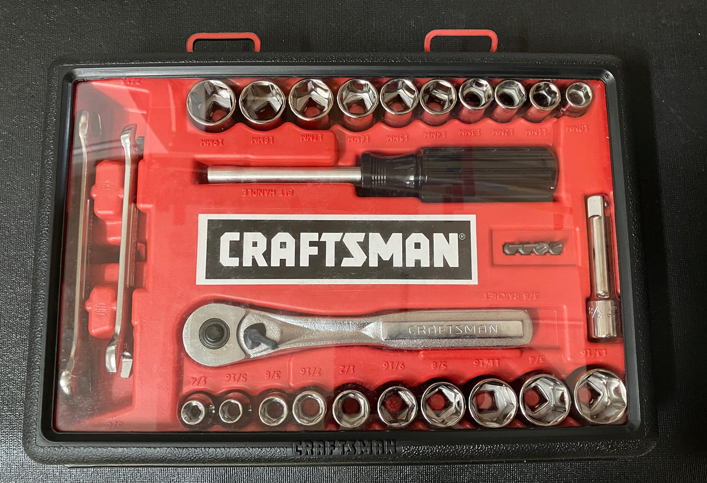 NOS Vintage Craftsman 29pc 3/8” Drive SAE Metric Socket Ratchet Set 33429 USA