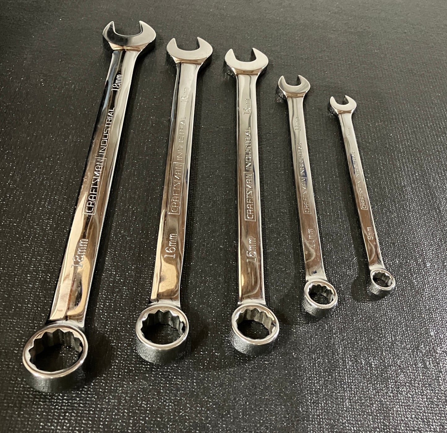 Craftsman Industrial Full Polish 5pc Combination Wrenches 9 11 15 16 18mm USA