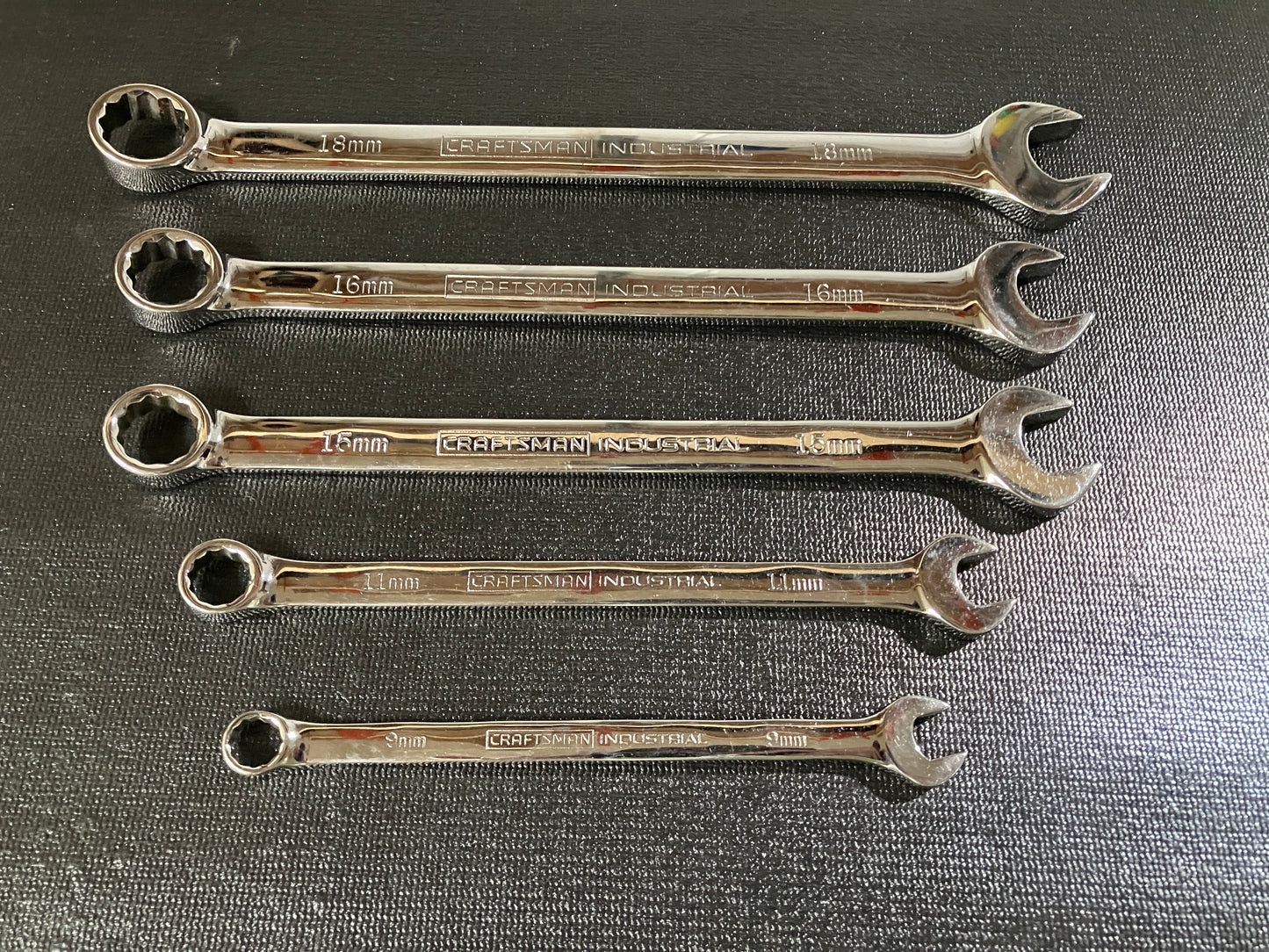 Craftsman Industrial Full Polish 5pc Combination Wrenches 9 11 15 16 18mm USA