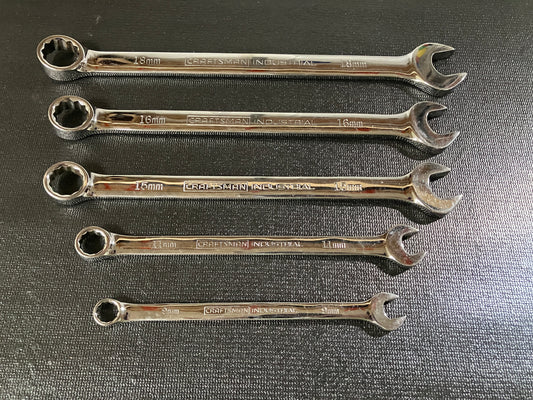 Craftsman Industrial Full Polish 5pc Combination Wrenches 9 11 15 16 18mm USA
