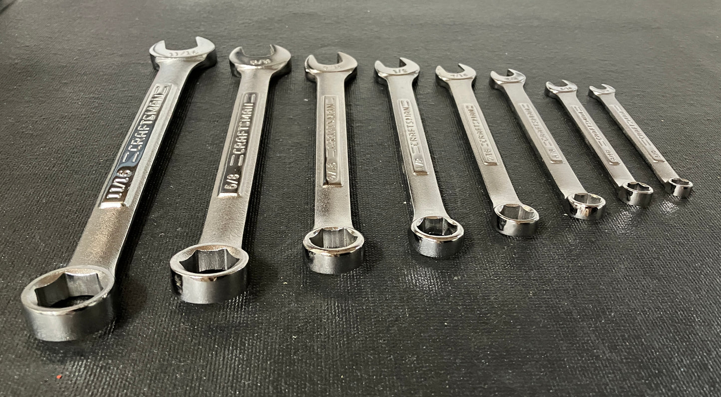 NOS Vintage Craftsman 8pc 6pt SAE 1/4” - 11/16” Combination Wrench Set 46988 USA