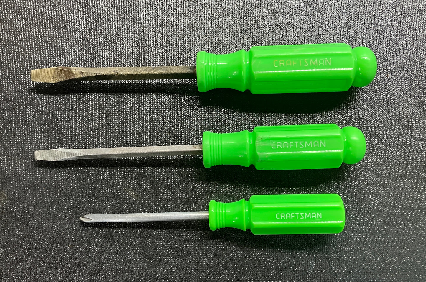 Vintage Craftsman Green Handle Screwdrivers (3) Hi Viz High Visibility 41761 USA PR