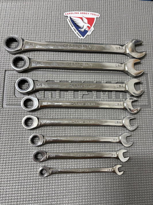 Craftsman 8pc SAE Long Beam Ratcheting Combination Wrench Set 42450 USA