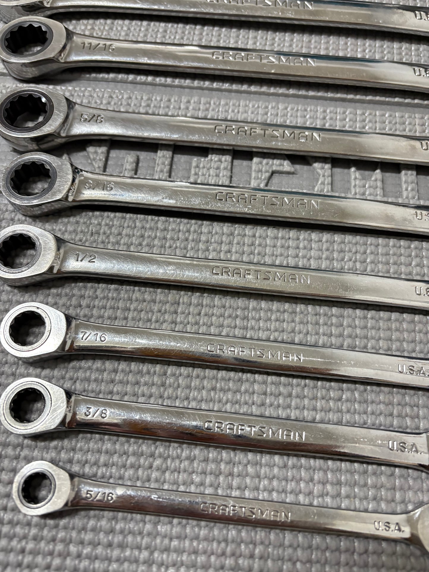 Craftsman 8pc SAE Long Beam Ratcheting Combination Wrench Set 42450 USA
