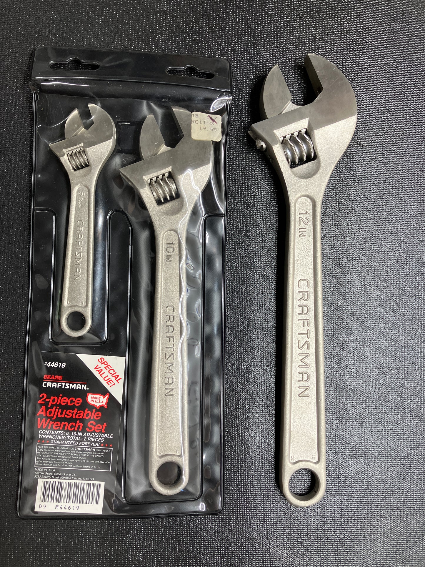 NOS Vintage Craftsman 3pc Adjustable Wrench Set 6”, 8”, 12” 44602, 44603, 44605 USA