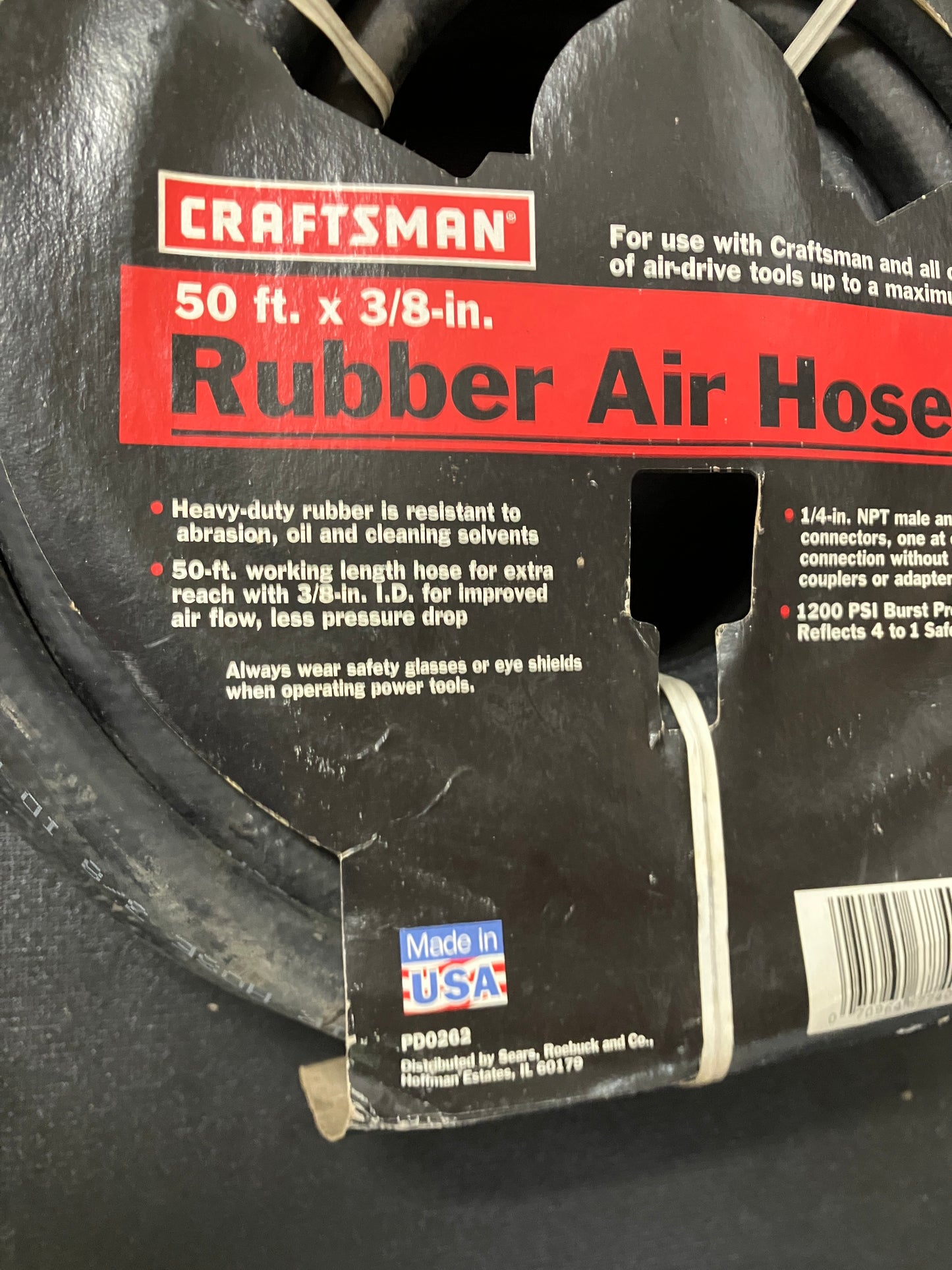 NOS Vintage Craftsman 50ft x 3/8” Heavy Duty Rubber Air Hose 16113 USA Made Rare