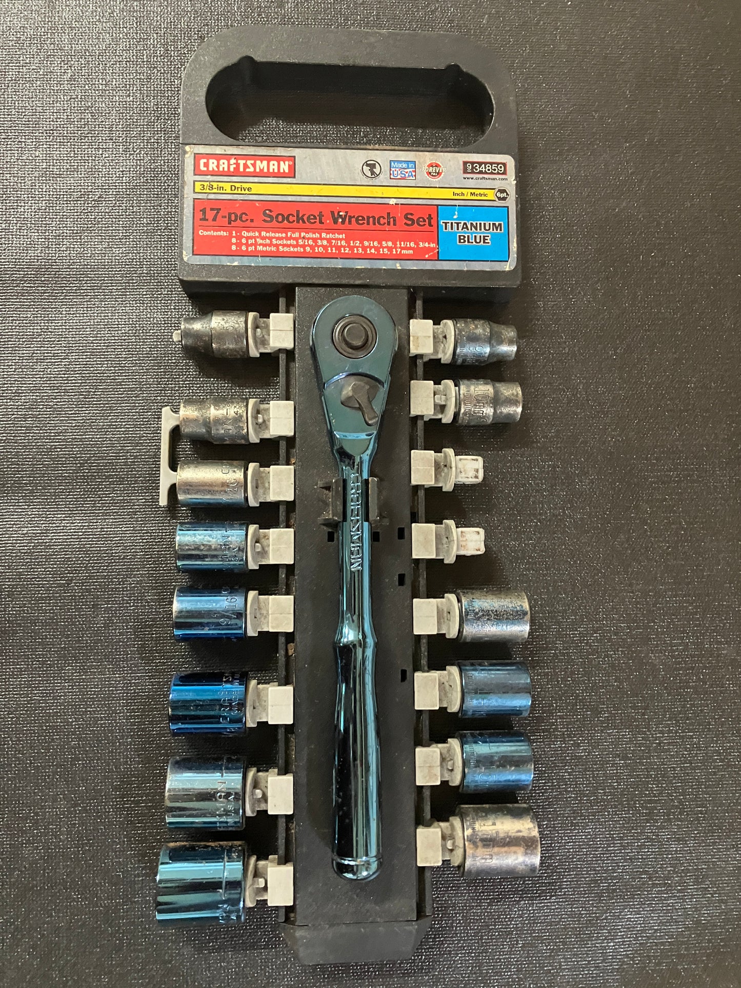 Craftsman 3/8" Drive 6 point, Socket Ratchet Set 17pc Titanium Blue SAE & MM USA