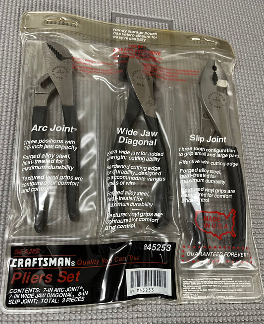 NOS Sears Craftsman 3pc Plier Set 45253 WF USA Rare Set! 45379 45074 45385