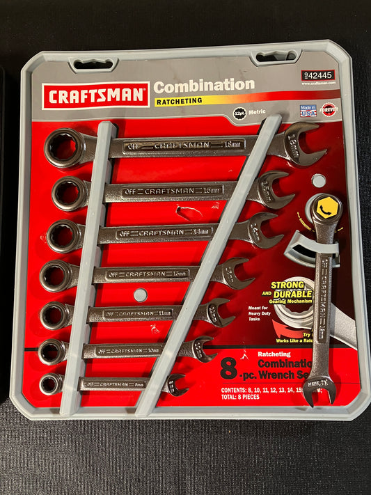 NOS Vintage Craftsman 8pc Metric Ratcheting Combination Wrench Set 42445 USA