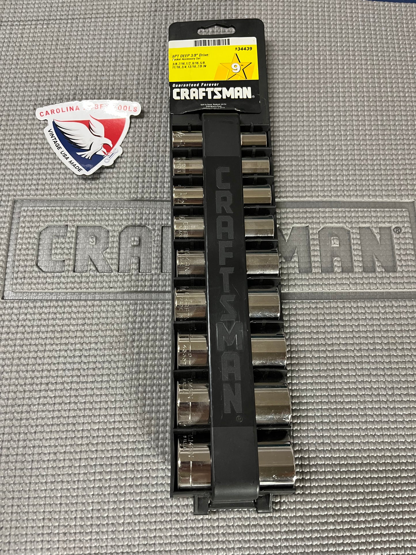 NOS Sears Craftsman 3/8” Drive 9 pc SAE Deep Socket Set 34439 USA 3/8” - 7/8”