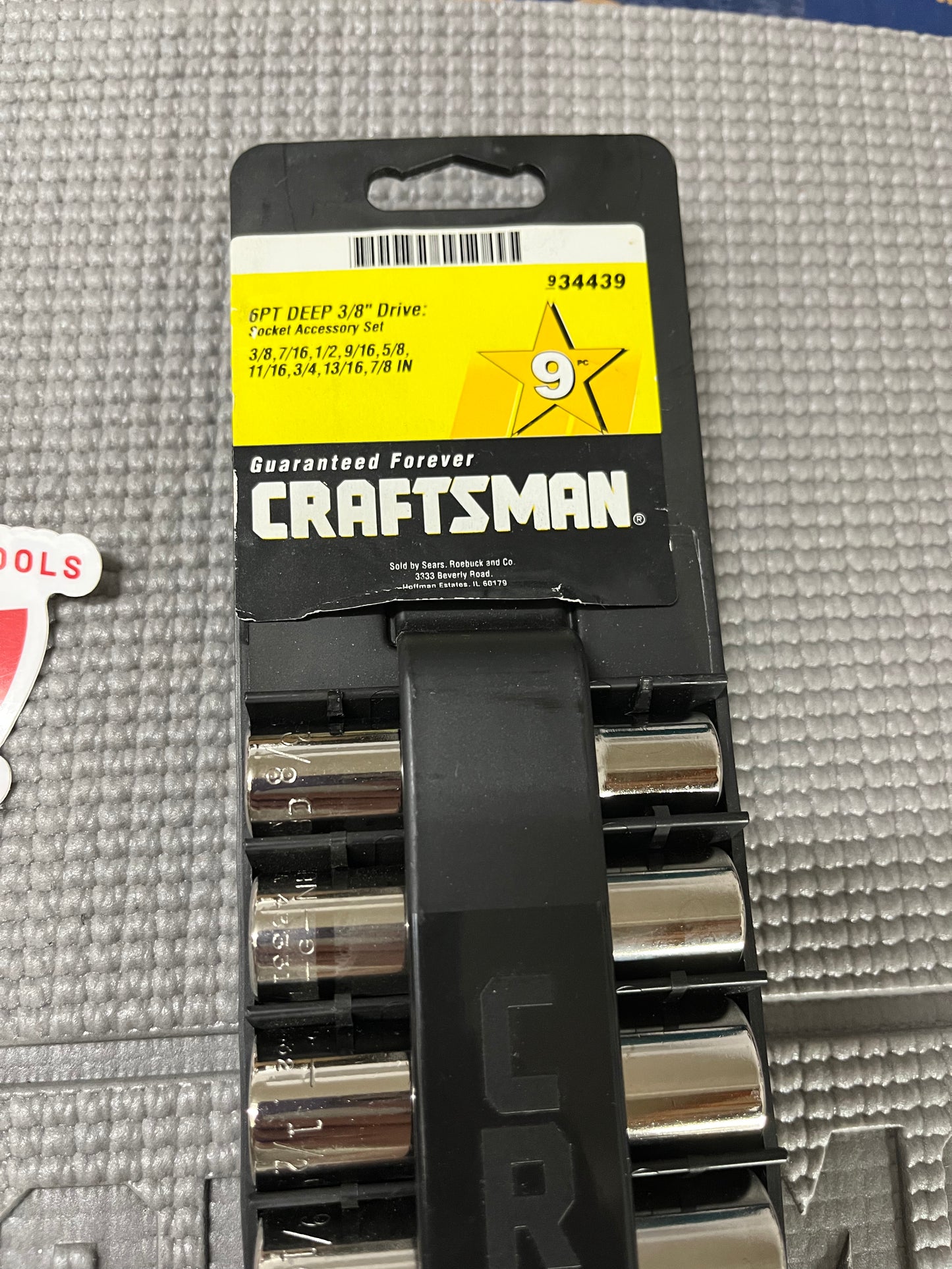NOS Sears Craftsman 3/8” Drive 9 pc SAE Deep Socket Set 34439 USA 3/8” - 7/8”